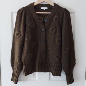 Madewell Wool Embroidered Edencroft Pleat Sleeve Cardigan Sweater Size XS